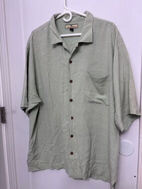 Tommy Bahamas 100% Silk Light Green Short-Sleeve Button-Up Shirt XL